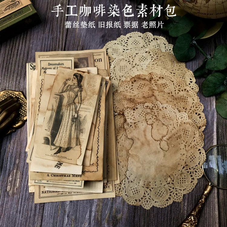 41pcs Junk Journal Kit, Coffee Dyeing Junk Journal Epheemera Pack