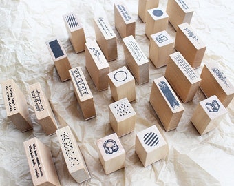 Mini Planner Rubber Stamps Set, Background Rubber Stamp Vintage, Wood Stamps Rubber, Scrapbook Kit, Junk Journal Kit