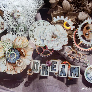 Fita PET Steampunk, Fita Washi e Transparente, Adesivos Kawaii, Kit de Diário de Lixo para Planejador, Scrapbook | Engrenagens Mecânicas, Filme, Flores, TimeGrid-11