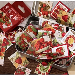 46pcs Red Strawberry Stickers per diario, adesivi di frutta carina, adesivi estetici, adesivi vegetali, adesivo paraurti divertente