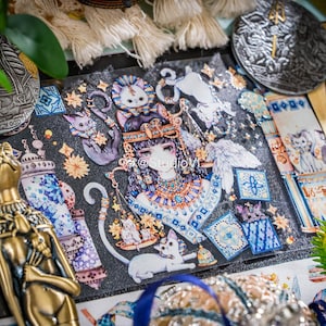 Cleopatra PET-tape, washi/transparante tape, kawaiistickers, junkjournaalkit voor planner, plakboek | Sphinx, King Tut Palace, Studio VI-09