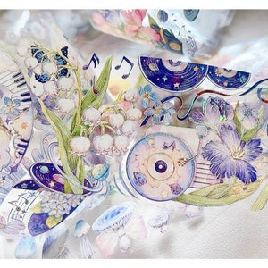 Nastro PET, nastro trasparente, kit di diario spazzatura, adesivi decorativi, album di ritagli, fiore primaverile, truip, mughetto, musica, Hakiso-02