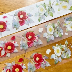 Taśma PET Camellia Flower, taśma Washi/Clear, naklejki Kawaii, zestaw Junk Journal do planera, album | JYS-01