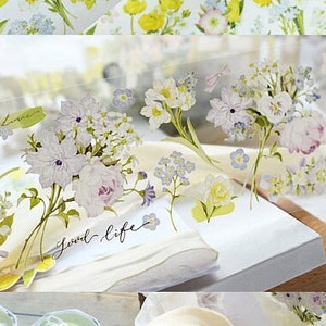 Nastro PET con fiori selvatici da giardino, nastro washi/trasparente, adesivi kawaii, kit per diario spazzatura per planner, album di ritagli/bacche selvatiche-12