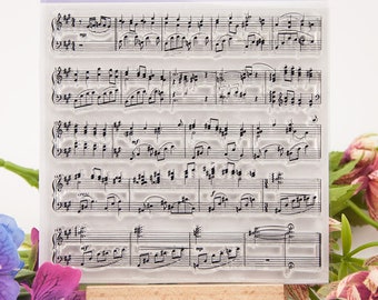 Music Rubber Stamps Set, Background Rubber Stamps Vintage, Clear Stamp, K002