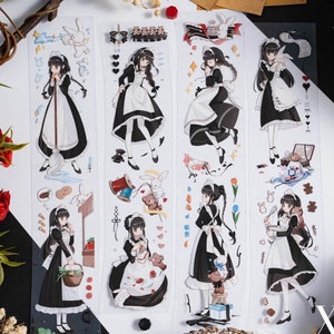 Cinta adhesiva para mascotas Maid, washi y transparente, pegatinas kawaii, kit de diario basura para planificador, álbum de recortes/estudio VI-15