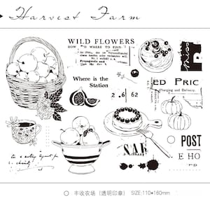 Set di timbri in gomma per alimenti, timbro Bullet Journal, Junk Journal, caffè, torta, frutta, autunno, Mood-52