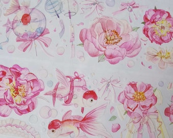 Rose Goldfish PET Tape, Clear Tape, Kawaii Stickers, Junk Journal Kit for Planner, Scrapbook| New Year,SM-02