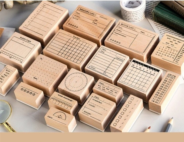 Rubber Planner Stamps Set, Habit Tracker Stamps,book Stamps for