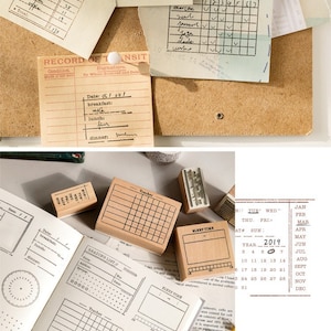 Rubber Planner Stamps Set, Habit Tracker Stamps,Book Stamps for Bullet Journal, Calendar Wood Stamp Rubber,Bujo Stamps 18types image 8