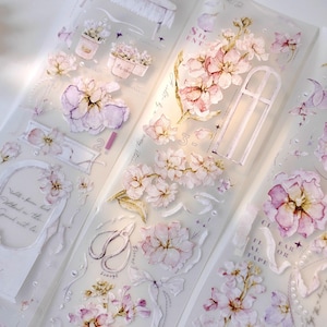 Cinta adhesiva para mascotas con diseño de flores de jardín, cinta washi, pegatinas kawaii, Bullet Journal, planificador, Pecas Tea-19