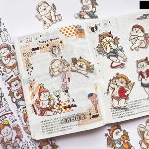 Cinta washi con forma de albóndigas, pegatinas bonitas, Bullet Journal, agenda, ángel y diablo, MTB-04