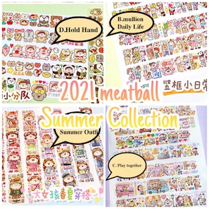 Ruban adhésif Washi avec boulettes de viande, autocollants kawaii, autocollants Bullet Journal, agenda | Tenue fille, boîte d'autocollants, VTT-30