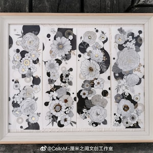 Cinta adhesiva de PET con diseño de flores, washi y transparente, pegatinas kawaii, kit de diario basura para planificador, álbum de recortes/Flor negra floreciente, Cellom-02