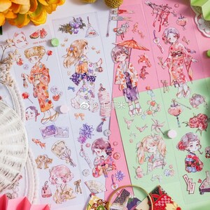 Ruban adhésif PET Kimono Girl, ruban adhésif transparent, kit de journal indésirable, autocollants kawaii pour agenda, scrapbooking, vacances d'été, Realheart-02