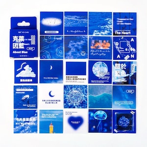 46pcs Lindo Scrapbook Stickers Pack, Bullet Journal Stickers, Klein Blue Stickers for Planner, Collage Kit, Journal Ephemera Pack AL727