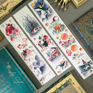 Girl in Forest PET-tape, washi/clear tape, kit voor junkjournals, schattige stickers, bloemen, walvis, zonsondergang, TXB-11