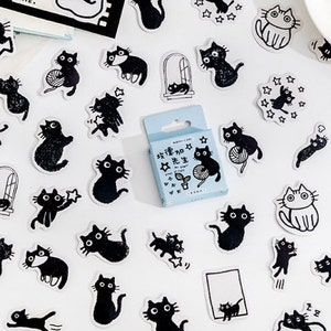 Paquete de 45 pegatinas de gatos negros, pegatinas kawaii, Bullet Journal, planificador, AL755