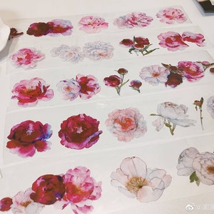 Ruban adhésif PET fleurs épanouies, ruban adhésif transparent, autocollants kawaii, kit de journal indésirable pour agenda, scrapbooking | Pang-05