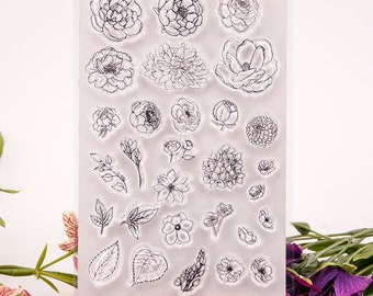 Flowers Clear Stamps Set, Floral Rubber Stamps Set for Scrapbook,Rubber Stamp Vintage, Junk Journal Kit,