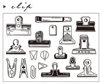 Clips Rubber Stamps, Rubber Stamps Set, Bullet Journal Stamp, Junk Journal, Stationery, Mood 147