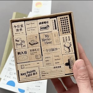Lesezeichen Stempel Set, Lesetracker Holzstempel, Bullet Journal Stempel, Planer, Stimmung-417