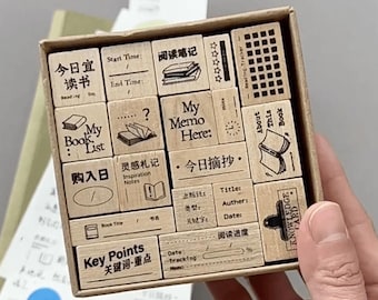 Lesezeichen Stempel Set, Lesetracker Holzstempel, Bullet Journal Stempel, Planer, Stimmung-417