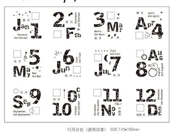 Stempel Set, Monatsplaner Stempel, Kalender Stempel, MOOD054