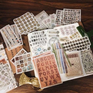 Confezione da 60 adesivi in vinile per album di ritagli con numeri, adesivi per diario spazzatura Washi con alfabeto, kit per diario spazzatura con sfondo, confezione di effimeri per diario, AL252