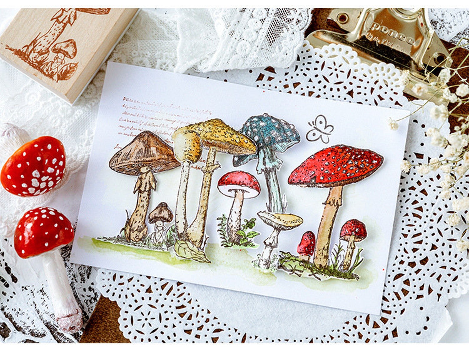 Mushroom Rubber Stamp Set Plants Wood Rubber Stamp Vintage Etsy