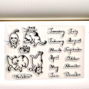 Carimbos de borracha para planejadores de gatos, carimbos de calendário, carimbos transparentes para planejadores mensais, carimbos de diário de marcadores, humor-413