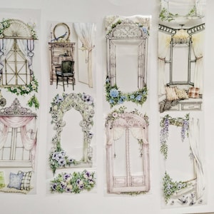 PET-tape bloemenraam, kit voor junkjournal, Bullet Journal-stickers, esthetische stickers, stemming-388