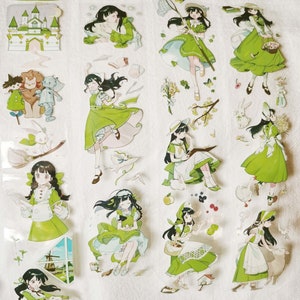 Fita PET Summer Girl, Fita Transparente, Adesivos Kawaii, Kit de Diário de Lixo para Planejador, Scrapbook | Vestido Verde, Mist-05