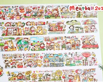 Meatball Washi Tape, Cute Stickers, Bullet Journal, Planner| Summer Daily Life, MTB-20