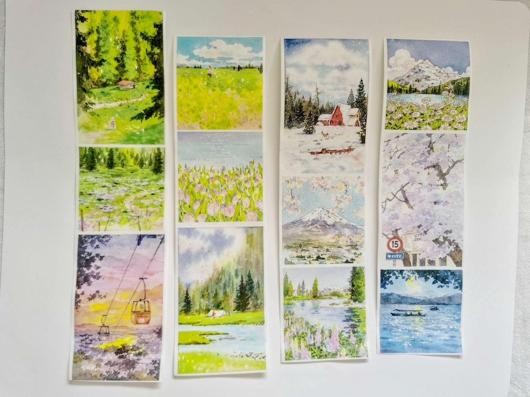 Seasonal Scenery Washi Tape, Junk Journal Kit, Cute Stickers Sheet ...
