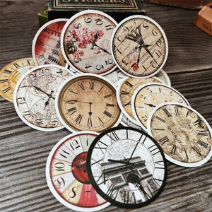 Paquete de 15 pegatinas de vinilo para scrapbooking, con temática de reloj, para diario basura, ZX077