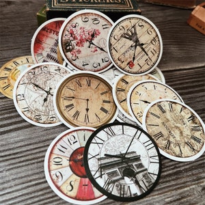 15pcs Scraobook Stickers, Vinyl Stickers, Clock themed Stickers Pack for Junk Journal Kit，ZX077