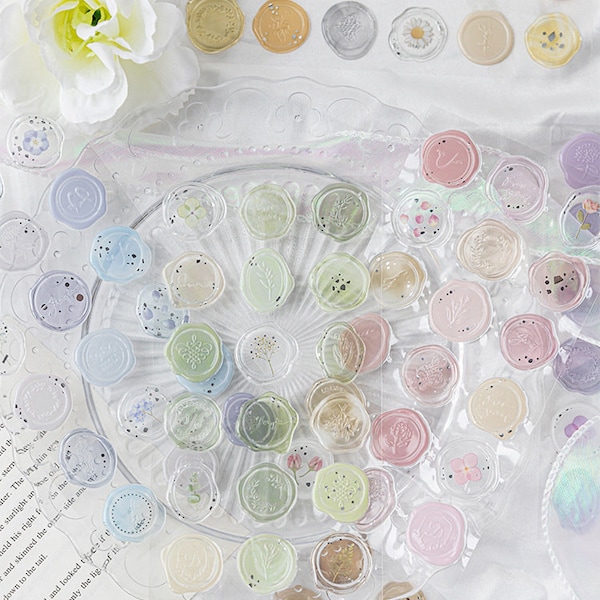 Wax Seal Stickers, Transparent Botanical Wax Seal, Wedding Wax Seal, Envelope Seal| Floral,Blessing Saying,AL841
