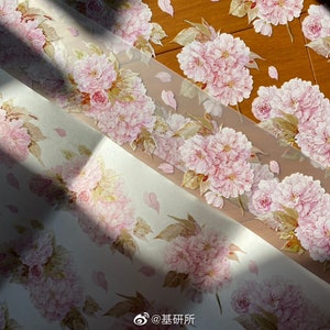 Fita PET Sakura de primavera, fita washi/transparente de flores, adesivos kawaii, kit de diário de lixo para planejador, álbum de recortes | JYS-02