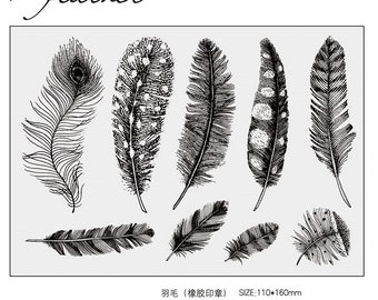 Feather Rubber Stamps, Clear Stamps, Junk Journal, Bullet Journal Stamp, Scrapbook, Mood100