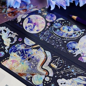 星と音楽の PET テープ、透明テープ、かわいいステッカー、プランナー、スクラップブック用のジャンクジャーナルキット| Shine-30