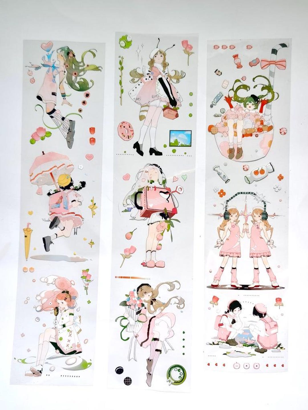 Pink Kawaii Girl Stickers, PET Tape, Washi Tape, Junk Journal