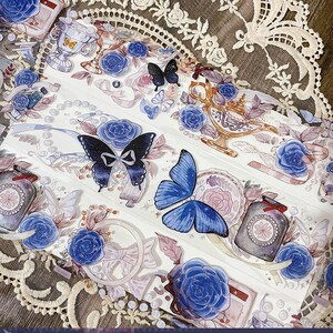 Cinta adhesiva para mascotas con diseño de flores y mariposas, washi/cinta transparente, pegatinas kawaii, kit de diario basura, Charlie-03
