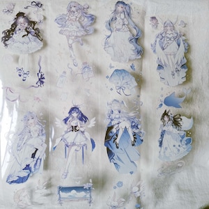 Cinta adhesiva para mascotas Angel Girls, cinta transparente, pegatinas kawaii, kit de diario basura para planificador, álbum de recortes/Shine-24