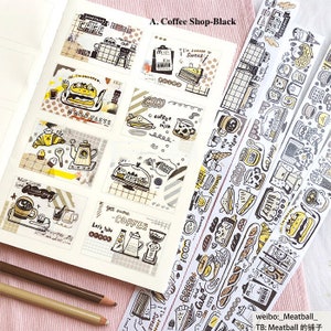 Washi-tape gehaktbal, kawaiistickers, Bullet Journal-sticker, planner | Coffeeshop, café, MTB-05