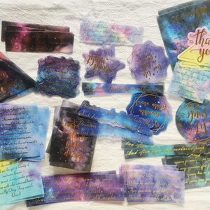 60 pegatinas washi de cielo nocturno para diario, diseño de estrellas y poemas dorados, kit de collage para diario basura, paquete de pegatinas de vinilo para álbumes de recortes.