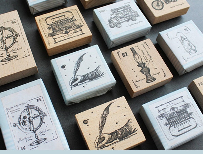 Rubber Stamps Rubber Stamps Vintage Rubber Stamp Set Wood Etsy