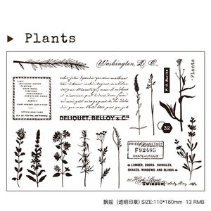 Plants Rubber Stamps Set Vintage, Word Phases Clear Stamps Set for Scrapbook, Journal, Planner, Mood