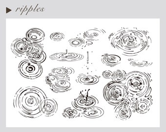 Puede incluir: Una colección de ilustraciones en blanco y negro de ondas de agua. Las ondas están dibujadas en un patrón circular, con círculos concéntricos que irradian hacia afuera desde un punto central. Las ilustraciones son simples y elegantes, y serían perfectas para usar en una variedad de proyectos de diseño.