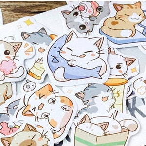 Pack de 45 autocollants chat, autocollants mignons, autocollants kawaii, autocollants rigolos, AL034